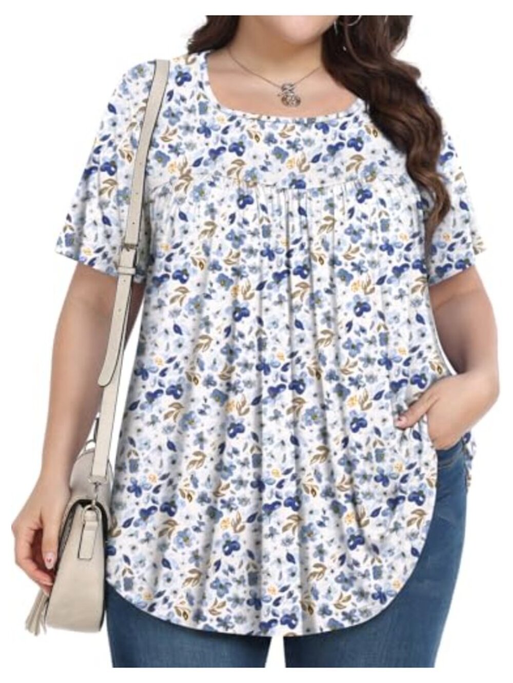 Womens Plus Size Tunic Top Short Sleeve Square Neck Loose Blouse